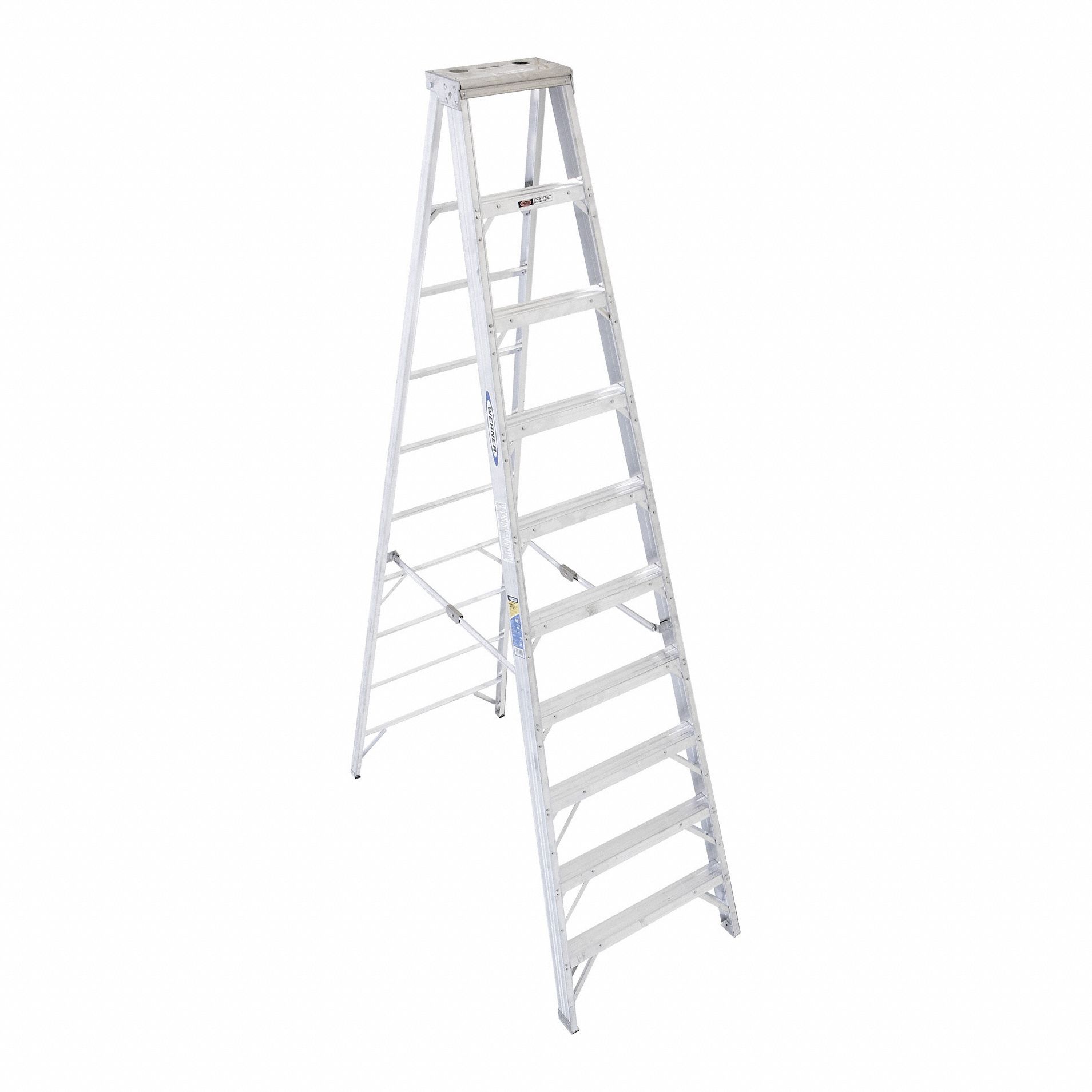 STEPLADDER, 10 FT LADDER SIZE, ALUMINUM, 375 LB LOAD CAPACITY, 16 LB W, 7.7 FT STANDING H