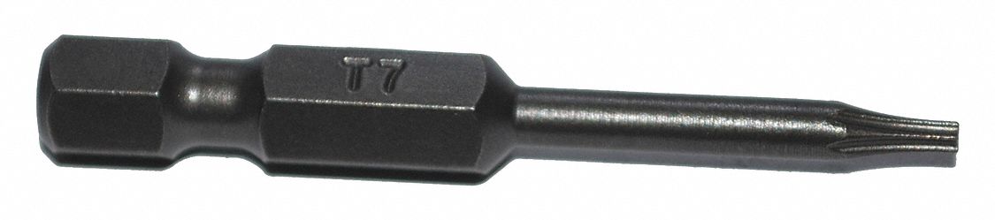 Power Bit: Power Bit, T7 Bit Size, Imperial, Torx® Head, T7 Bit Industry Size, Std, Hex, 5 PK