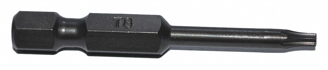 Power Bit: Power Bit, T8 Bit Size, Imperial, Torx® Head, T8 Bit Industry Size, Std, Hex, 5 PK