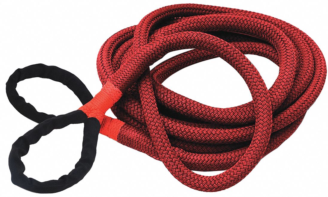 Kinetic Energy Recovery Rope: 20 ft Lg, 3/4 in Dia, Loop, Red