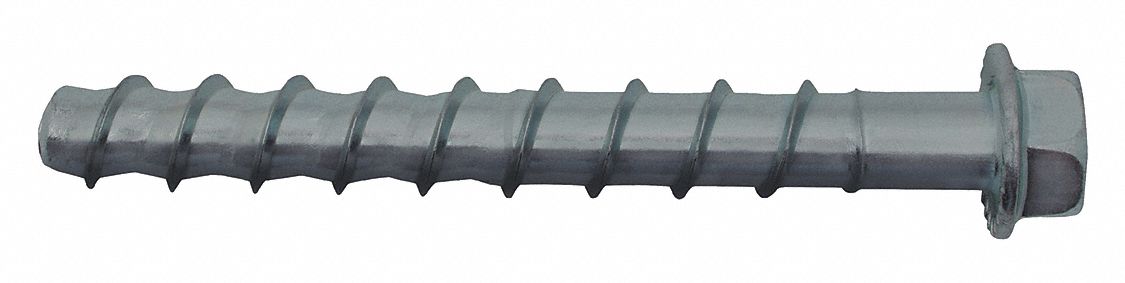 Screw Anchor: 3 in Overall Lg, 3/8 in Dia, Steel, Galvanized, External Hex, Hex, Steel, 50 PK