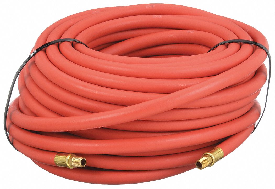 AIR HOSE, ⅜ IN INSIDE DIAMETER, RED, BRASS 1/4 IN MNPT X BRASS 1/4 IN MNPT, 100 FT L