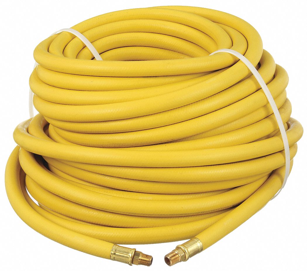 AIR HOSE, ⅜ IN INSIDE DIAMETER, YELLOW, BRASS 1/4 IN MNPT X BRASS 1/4 IN MNPT, 100 FT L