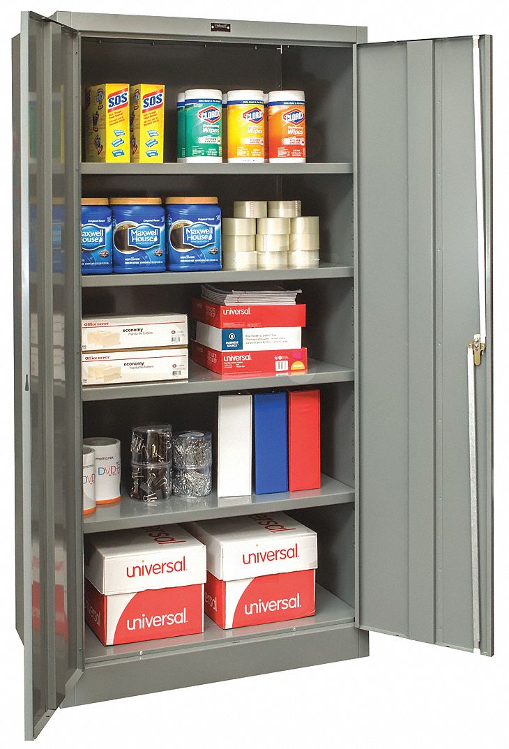 Storage Cabinet: 36 in x 18 in x 72 in, Swing  Handle & Keyed, 24 ga Panel Thick
