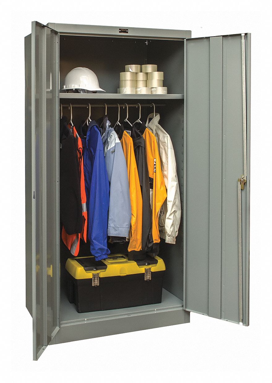 Storage Cabinet: 36 in x 18 in x 72 in, 1 Adj Shelf, Swing Handle & Keyed, Frame
