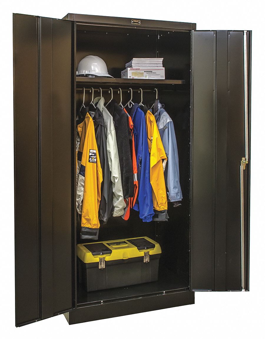 Storage Cabinet: 36 in x 18 in x 72 in, 1 Adj Shelf, Swing Handle & Keyed, Frame