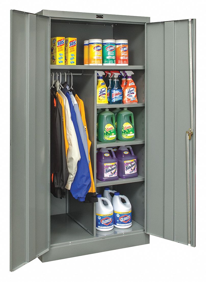 Storage Cabinet: 36 in x 24 in x 78 in, 4 Shelves, Swing Handle & Keyed, 22 ga Panel
