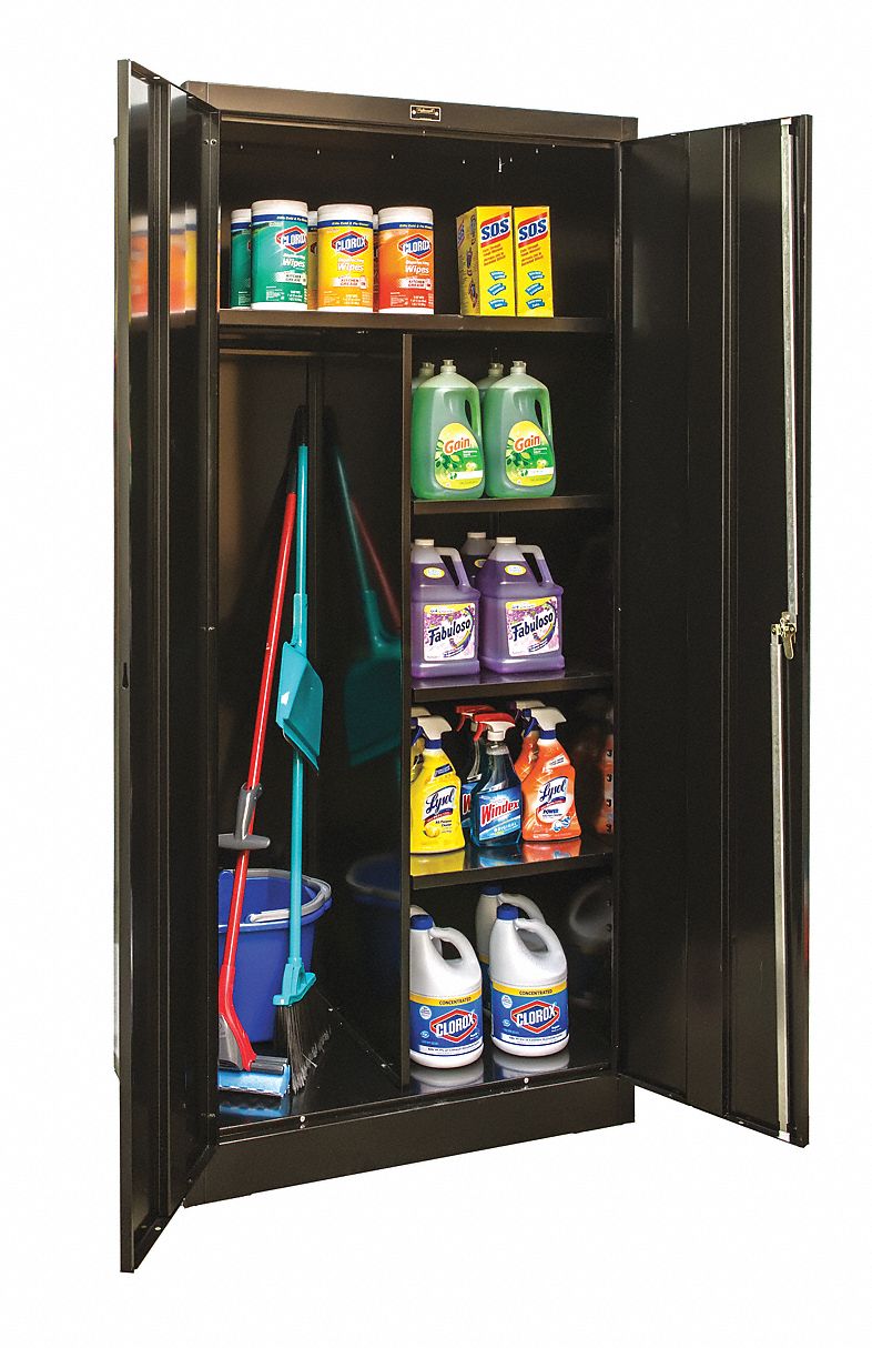 Storage Cabinet: 36 in x 24 in x 78 in, 4 Shelves, Swing Handle & Keyed, 22 ga Panel