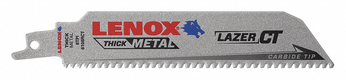 Reciprocating Saw Blade: 8 Teeth per Inch, 6 in Blade Lg, 0.05 in Blade Thick, Carbide, 5 PK