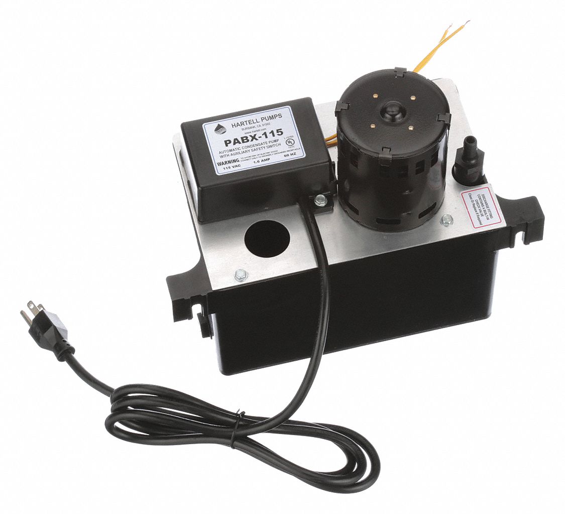 Condensate Removal Pump: 1/20 hp, 115V AC, 1 gal Reservoir Capacity, 22 ft Max. Head