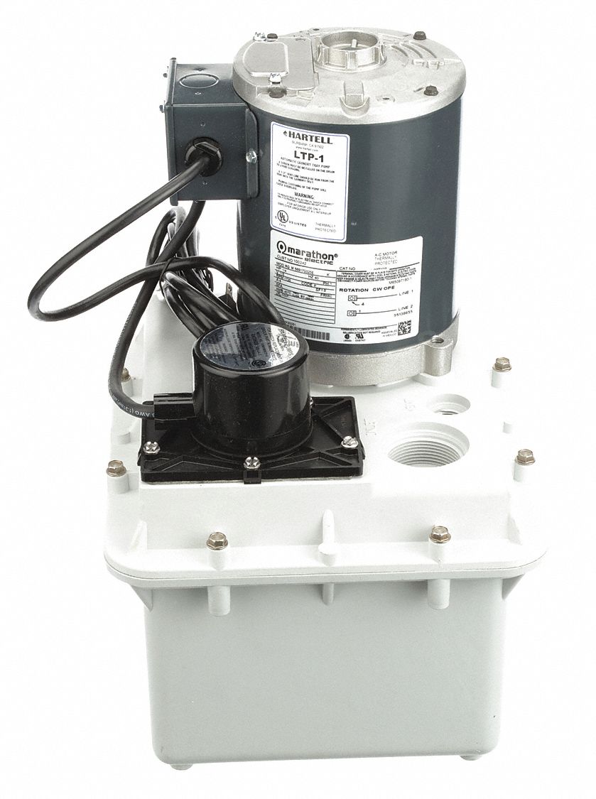Sink Drain Pump System: 1/4 hp HP, 5 A Amps, 45 gpm Flow Rate @ 5 Ft. of Head, Polypropylene