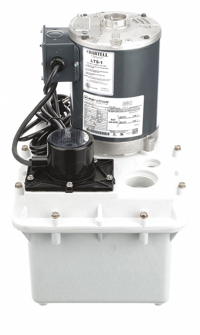 Sink Drain Pump System: 1/3 hp HP, 5.6 A Amps, 48 gpm Flow Rate @ 5 Ft. of Head, 110V AC