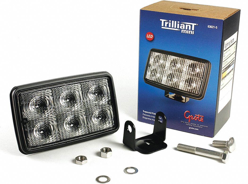 Vehicle Work Light: Rectangular, Trapezoid, LED, Bracket, Blunt Cut Wires, Universal, Black