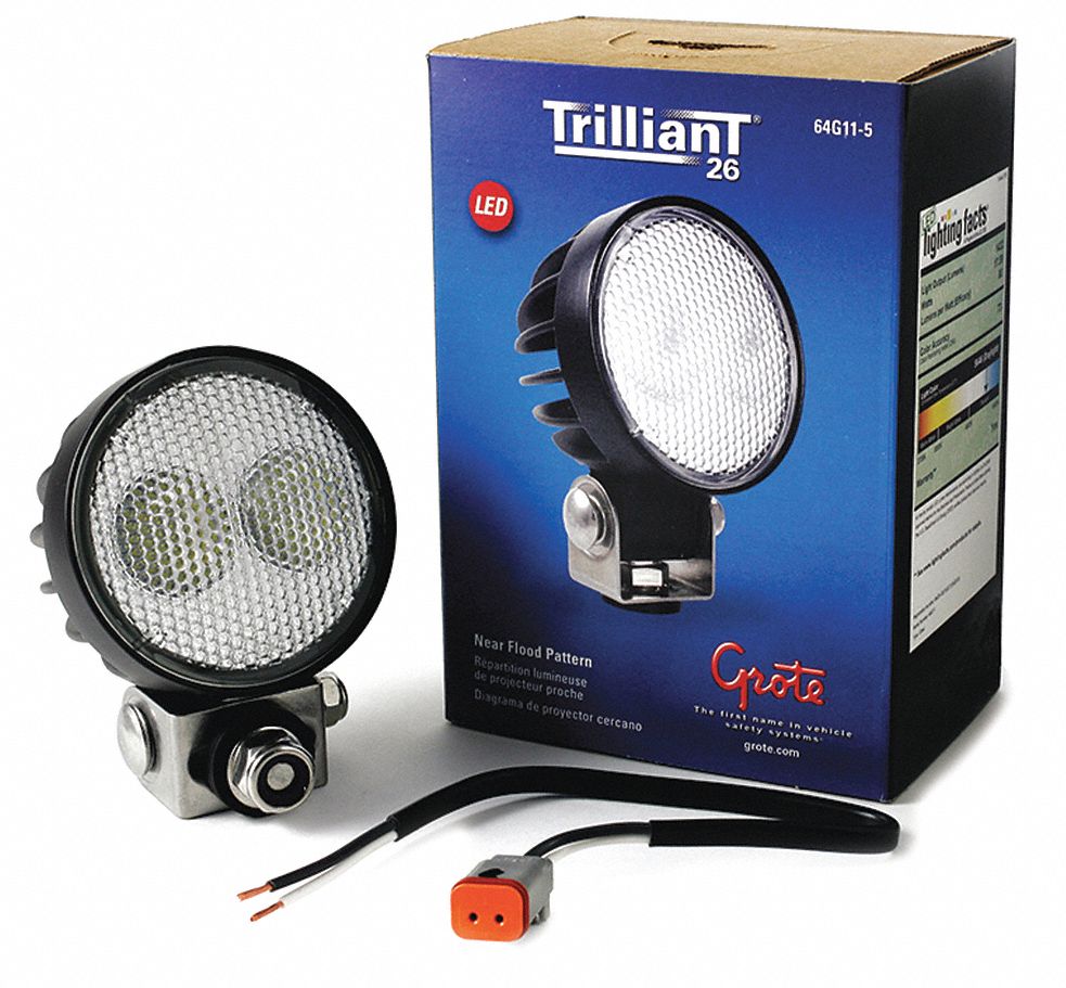 GROTE, 1,800 lm Lumens Vehicle Lighting, Round, Work Light 411Z66