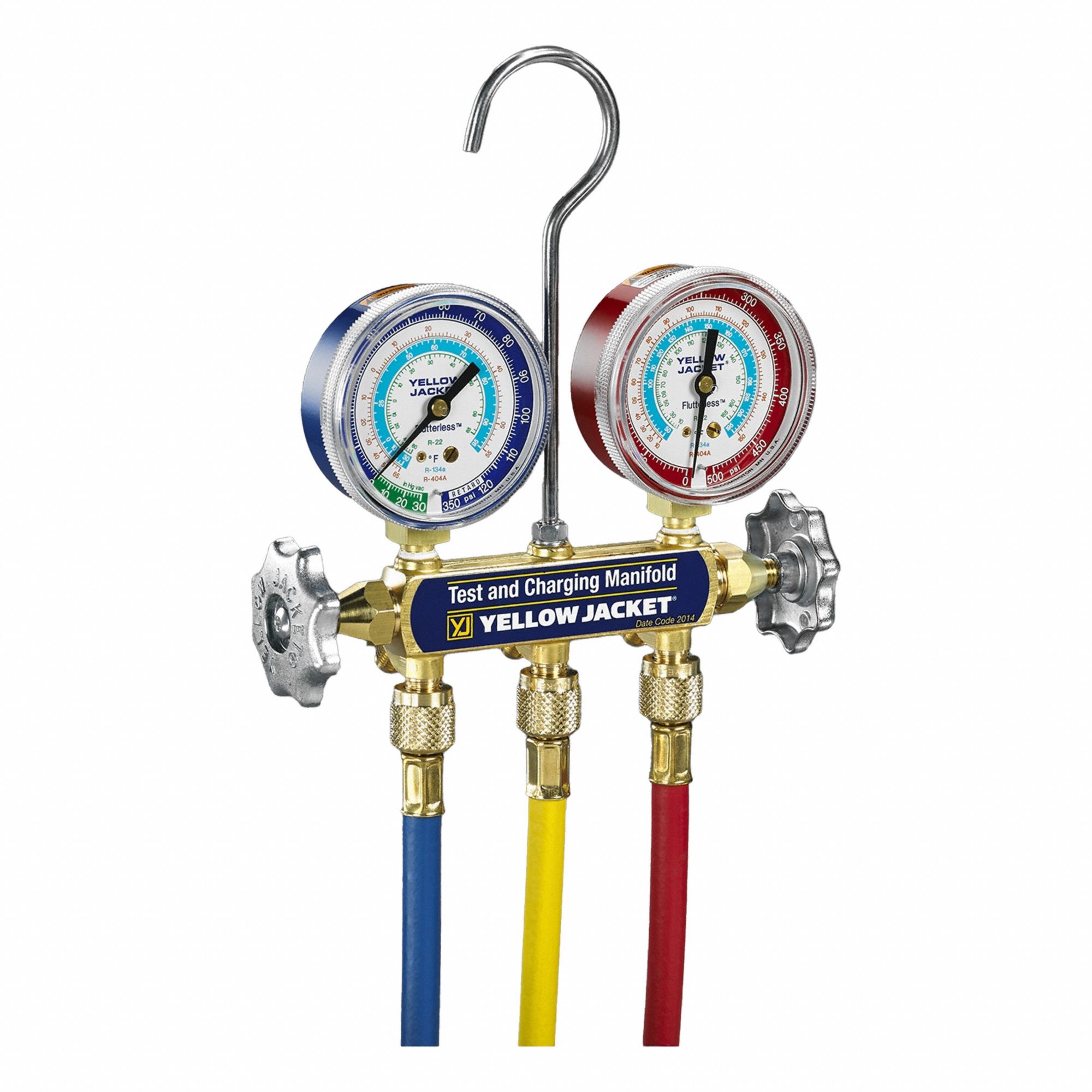 Manifold Gauge: 2 Valves, 3 Hoses, Series 41, 2 1/2 in Gauge, For R-134A/R-22/R-404A