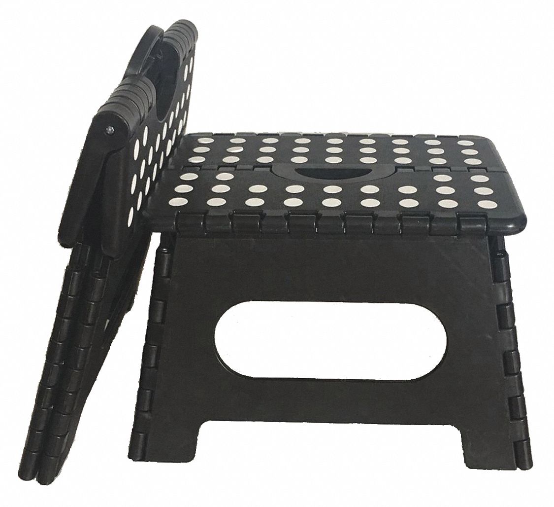 Folding Step: 1 Steps, 8 3/4 in Top Step Ht, 13 3/4 in Bottom Wd, 700 lb Load Capacity