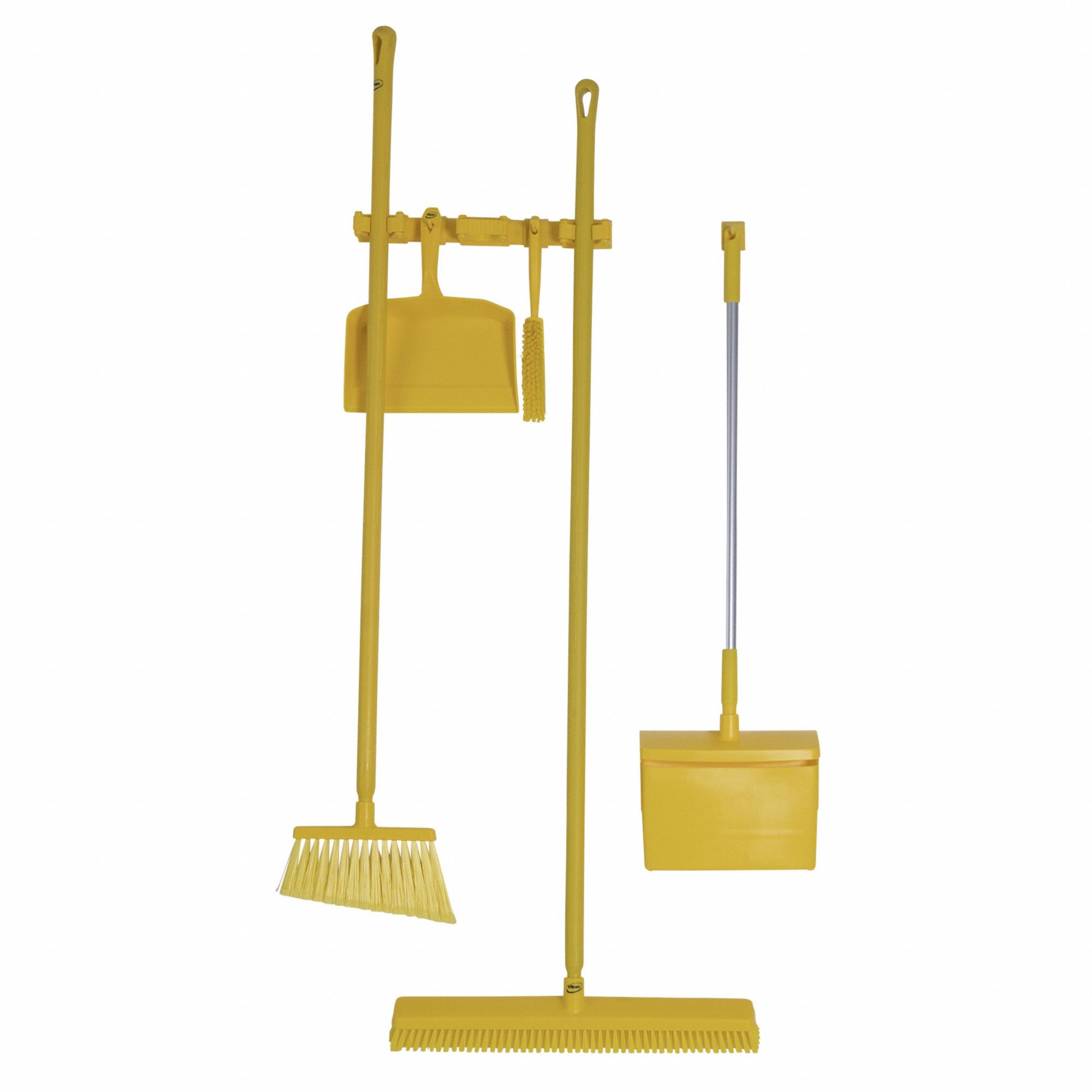 Broom Set: 59 in Broom Handle Lg, Polyester, Yellow Bristle, Yellow Dust Pan