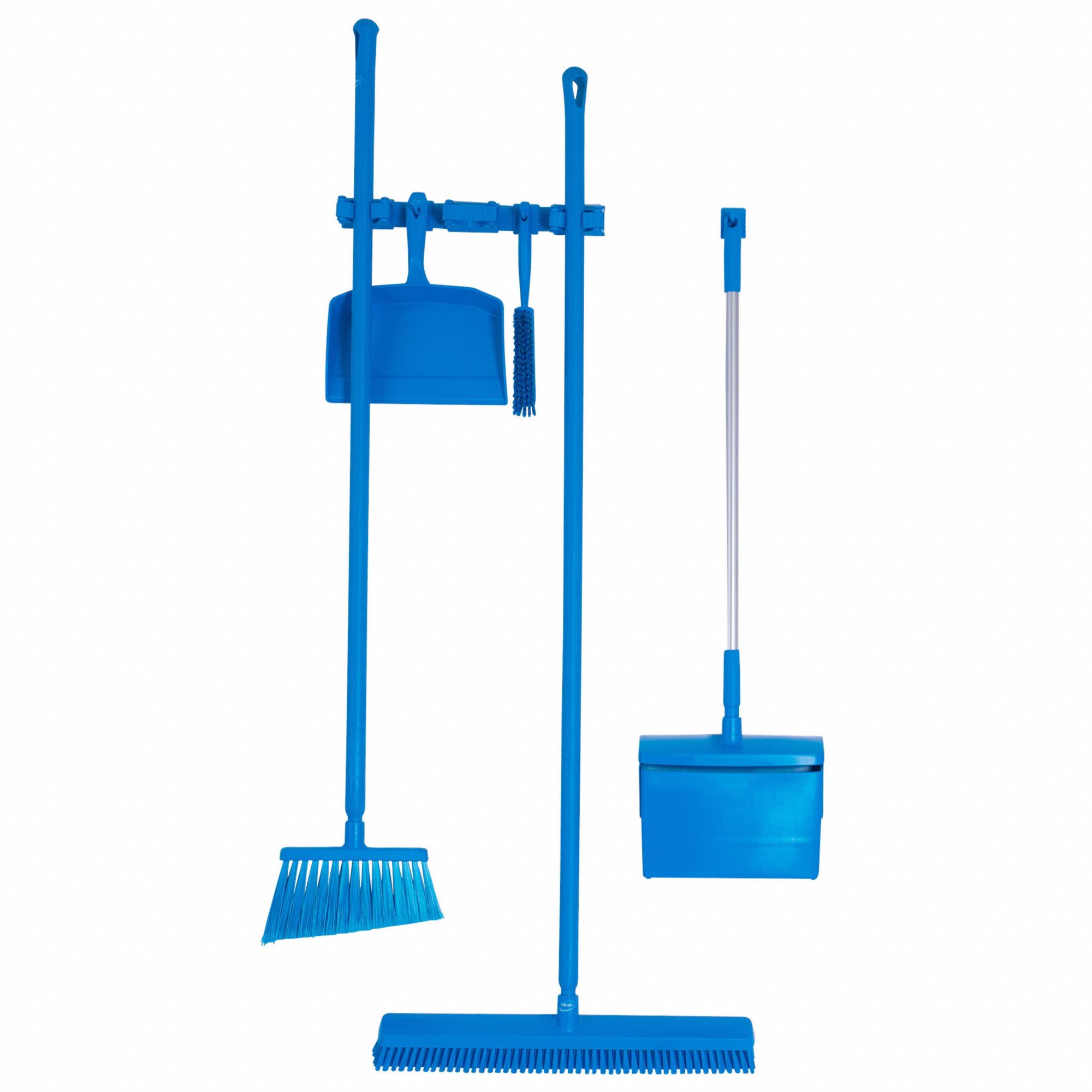 Broom Set: 59 in Broom Handle Lg, Polyester, Blue Bristle, Blue Dust Pan