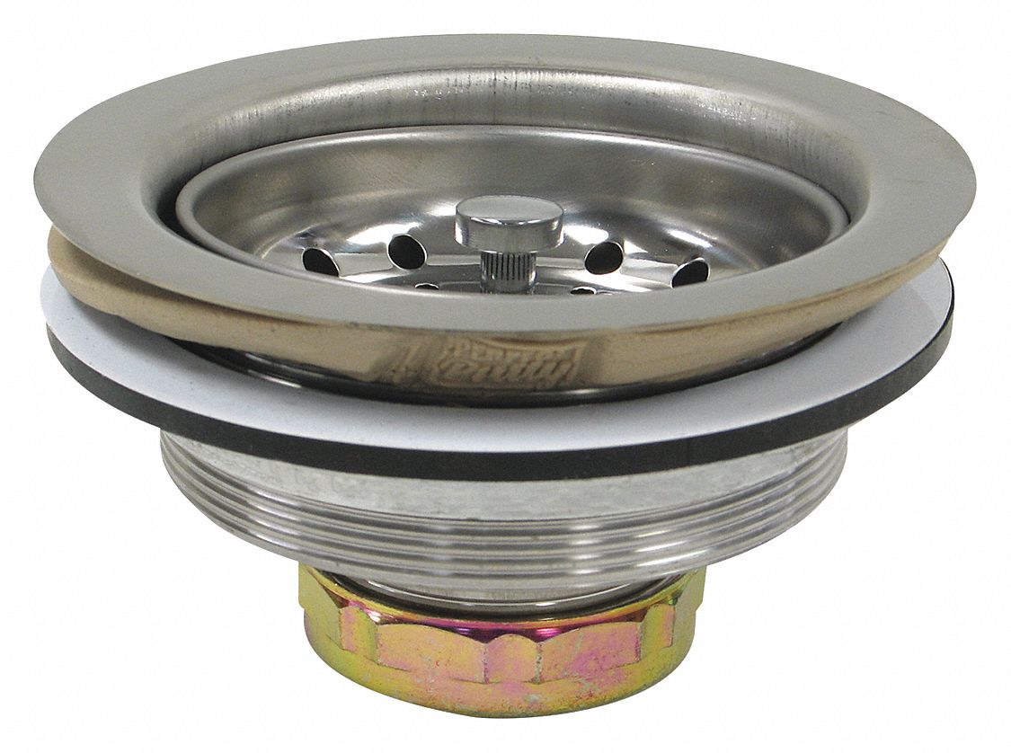 Strainer: 4 1/2 in Overall Dia, 3 in Overall Ht, 1 1/2 in Pipe Dia, Stainless Steel