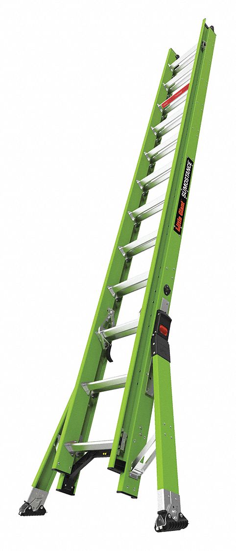 Extension Ladder: 24 ft Ladder Size, Fiberglass, 375 lb Load Capacity, 52 lb Wt