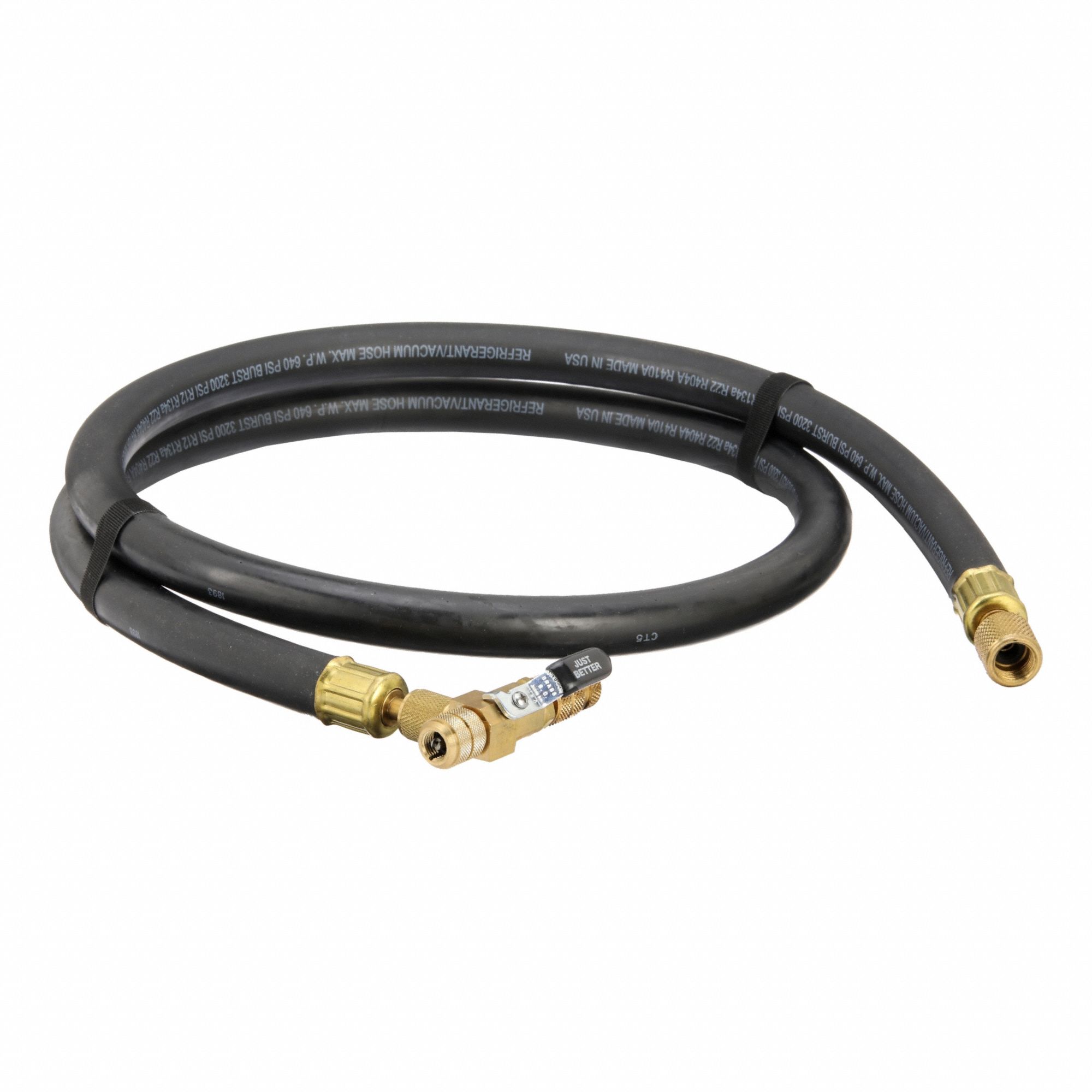 Hose Set: 5 ft Lg, 0° Angle, Black, Rubber/Kevlar®, Single Hose, Shut-Off Valve