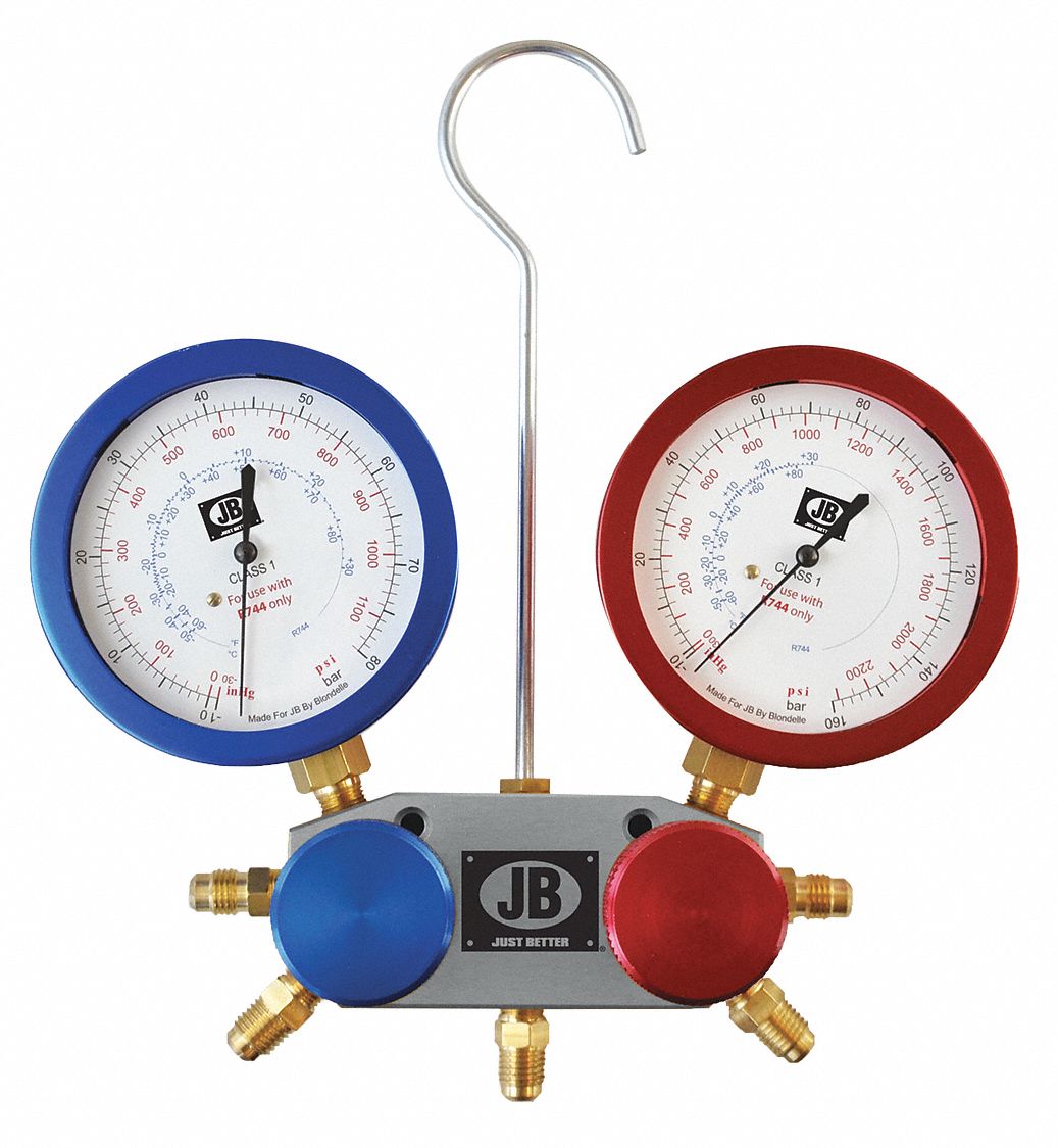 JB INDUSTRIES, Mechanical Manifold Gauge Set, 5 Valves, Mechanical