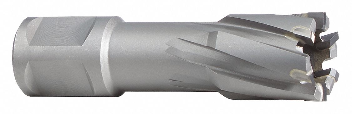 Annular Cutter: 9/16 in Cutter Dia, 1 3/8 in Max Cutting Dp, Bright, Carbide, Weldon Flat