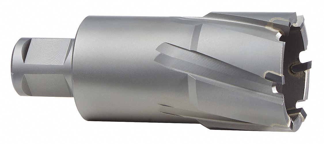 Annular Cutter: 1 9/16 in Cutter Dia, 2 in Max Cutting Dp, Bright, Carbide, Weldon Flat