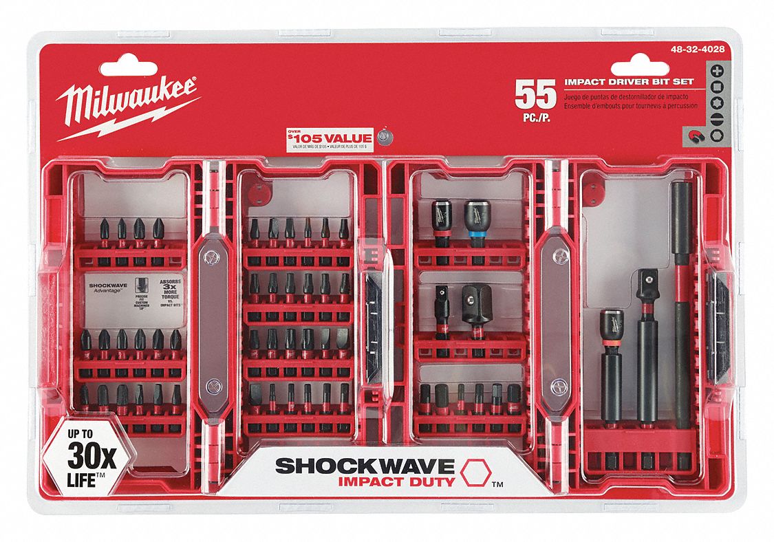 MILWAUKEE Insert Bit Set, 1/4 in Hex Shank Size 415H7748324028