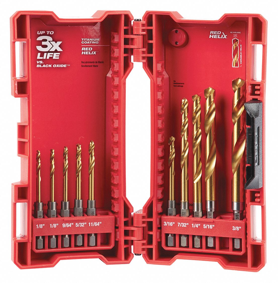 MILWAUKEE Hex Shank Drill Set, Number of Drill Bits 10, 135 °, Split