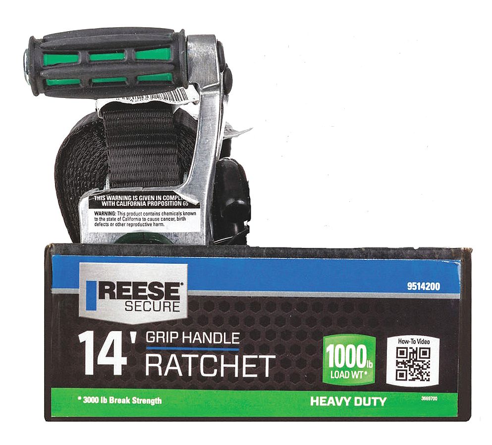 REESE Tie Down Strap, 14 ftL x 1 inW, 1,000 lb Load Limit, Adjustment