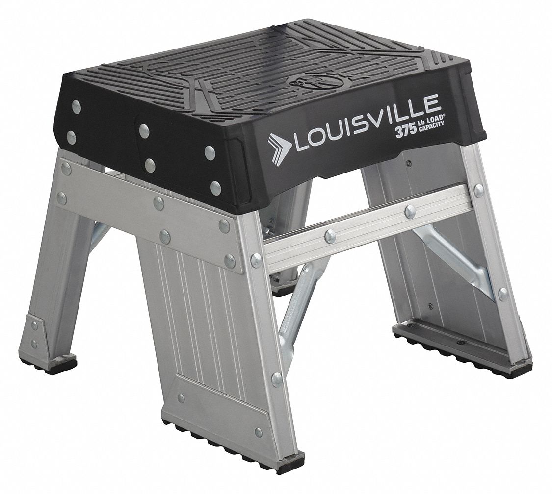 STEP STOOL, 1 STEPS, 13.3 IN OVERALL H, 375 LB LOAD CAPACITY, ALUMINUM, 0.9 FT STANDING H