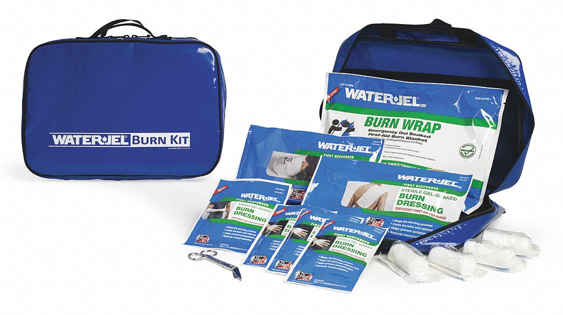 BURN CARE KIT FOR 1 TO 10 PEOPLE, 12 COMPONENTS, BL, 15 13/32 X 3 3/32 X 12 1/2 IN, PVC/NYLON