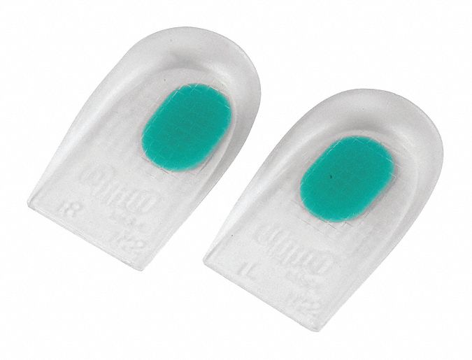 Heel Cushion: Silicone, 3 1/8 in Unit Lg, 1 1/4 in Unit Wd, 2 PK