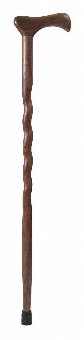 Walking Cane: Walking Cane, Std, Single, Wood, Rubber Bottom Tip, 37 in, Wood