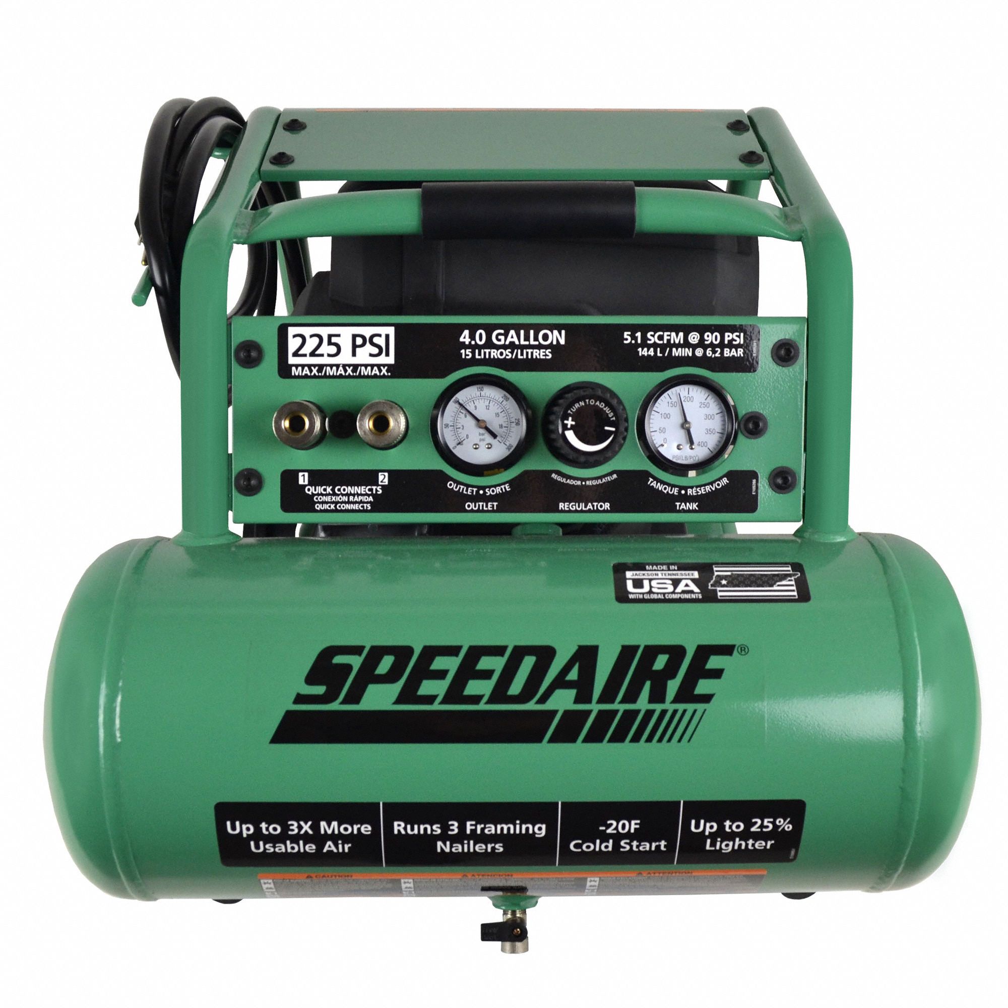 SPEEDAIRE Portable Air Compressor Oil Free, 4 gal, Horizontal, 1.7 hp