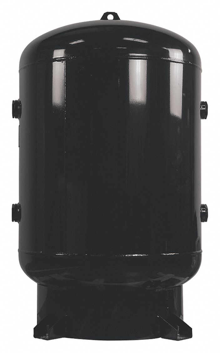 Air Tank: 120 gal Tank Capacity, 200 psi Max Op Pressure, Vertical, 30 in Overall Lg