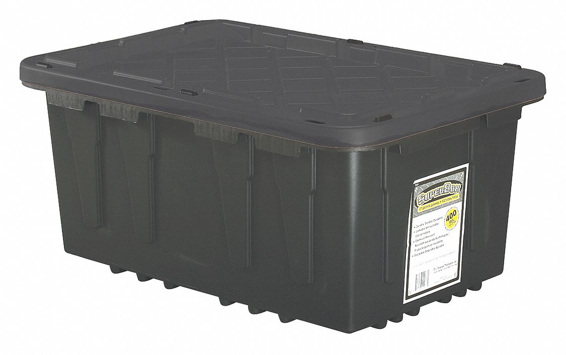 Storage Tote: 27 gal, 28 1/2 in x 19 3/4 in x 14 3/4 in, Black/Yellow Body