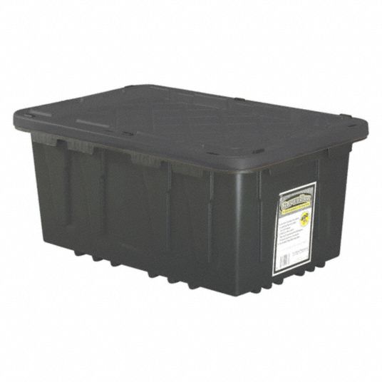 Plastic Storage Bin Lid 27 Gallon Black Yellow