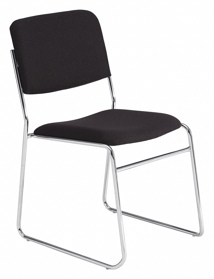 OKLAHOMA SOUND Chrome Steel Stacking Chair with Black Seat Color, 1EA ...