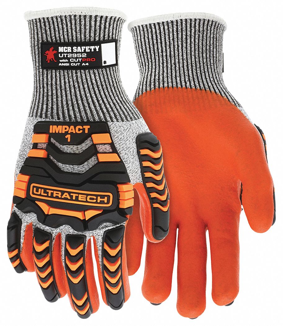 CUT RESISTANT GLOVES, ANSI 5/A4, KNIT CUFF, SZ XXL/11, BLACK/GREY/ORANGE, FOAM/NITRILE, PAIR