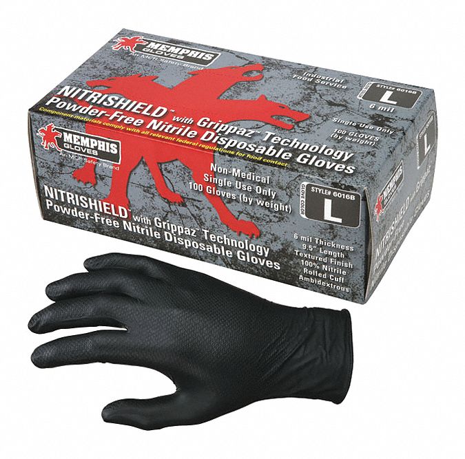 MCR SAFETY Nitrile, Disposable Gloves, L, PowderFree, 6.0 mil Palm