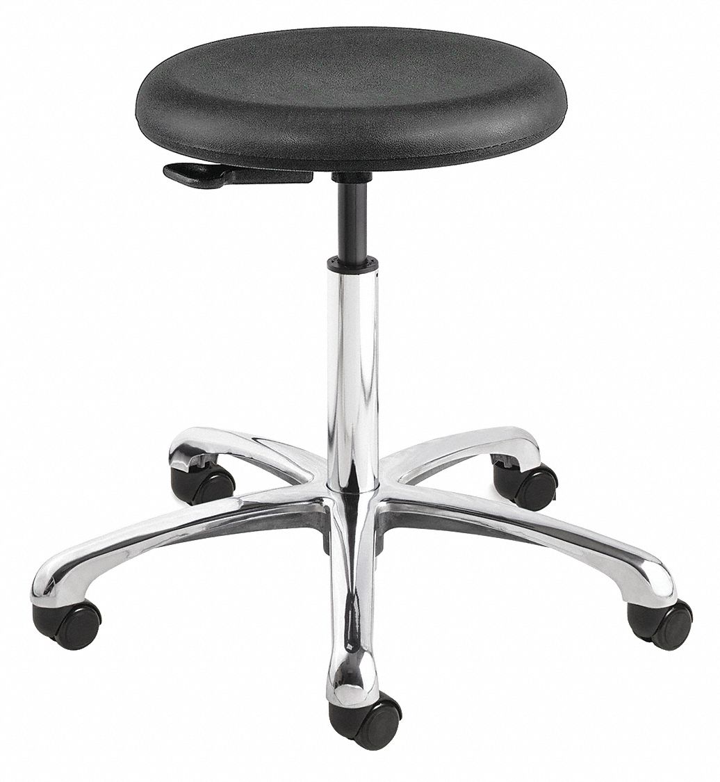 Round Stool: 26 in Overall Ht, Pneumatic Lever, 18 1/2 in min to 26 in max, No Backrest, Round