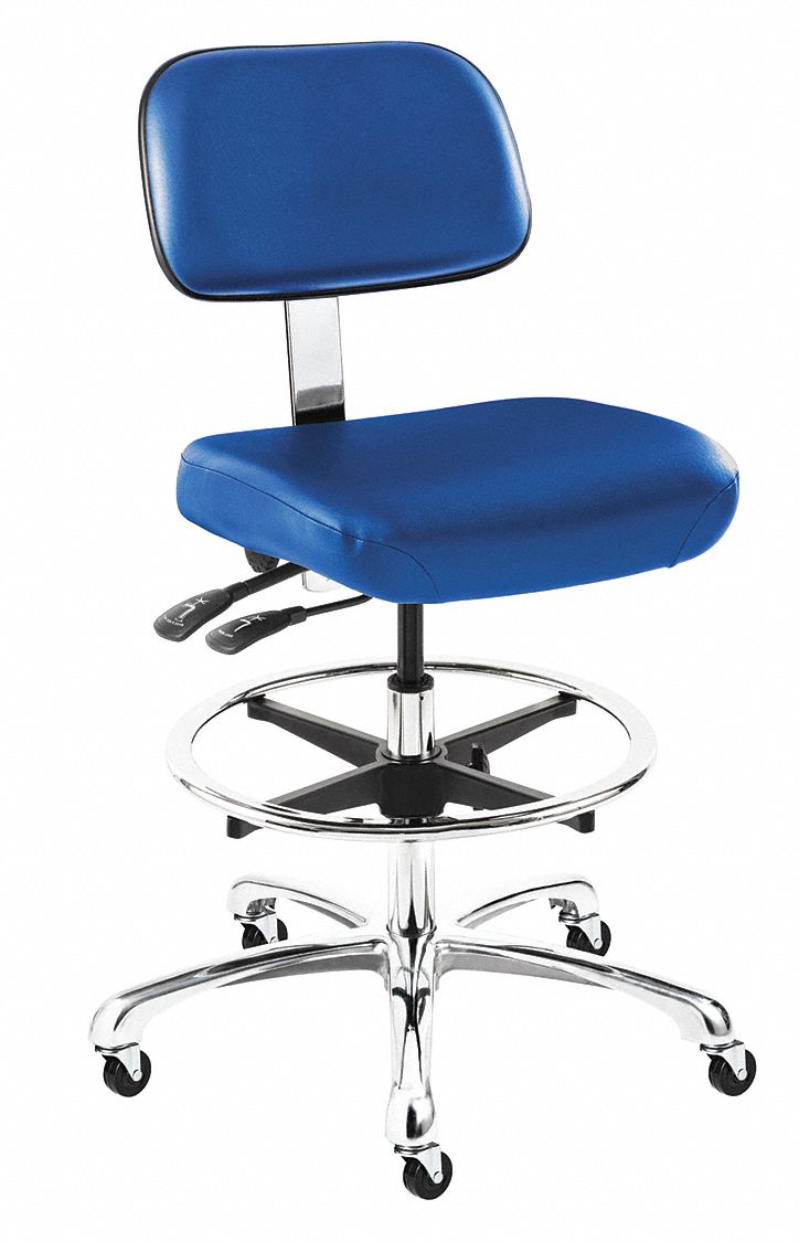 TASK CHAIR,VINYL,BLUE,RUBBER CASTERS