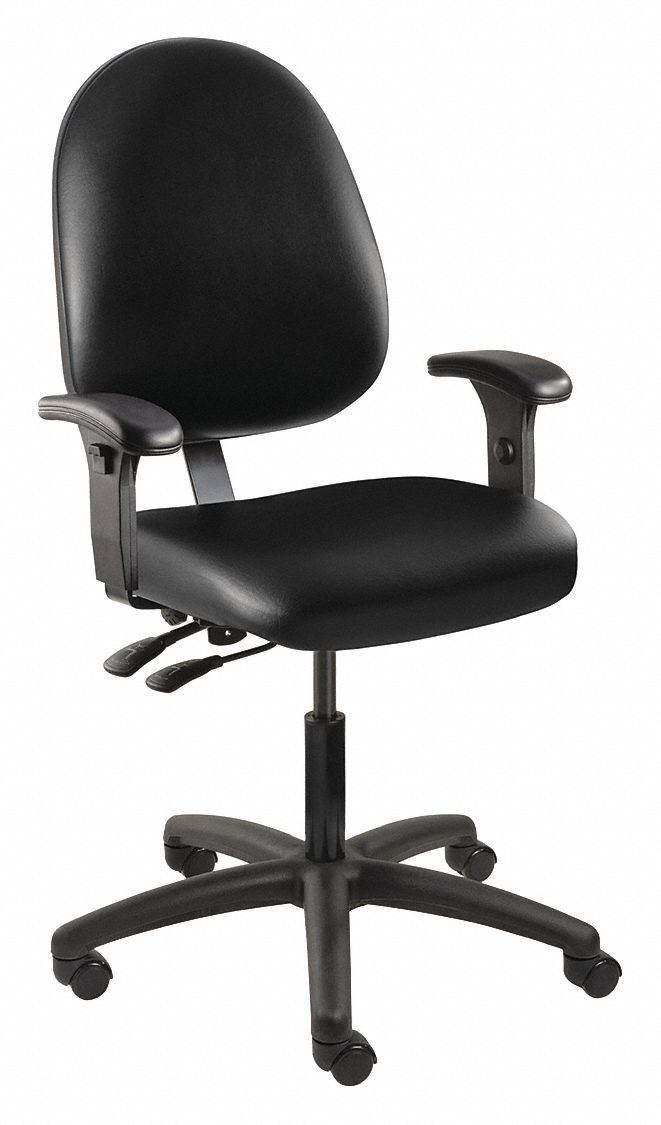 TASK CHAIR,VINYL,BLACK,ARMS,CC,18-23"