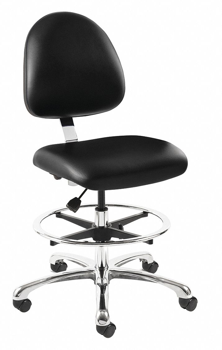 Drafting Chair: Black, Vinyl, 300 lb Wt Capacity, 20 in to 28 in Nom. Seat Ht. Range