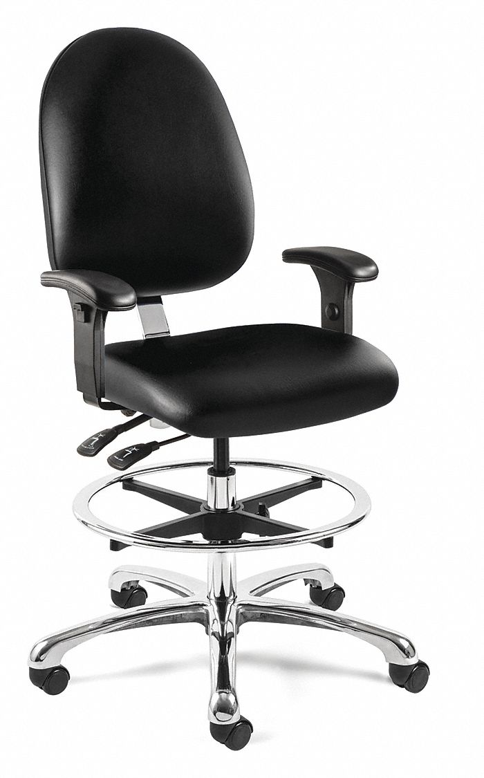 Drafting Chair: Black, Vinyl, 300 lb Wt Capacity, 23 in to 33 in Nom. Seat Ht. Range