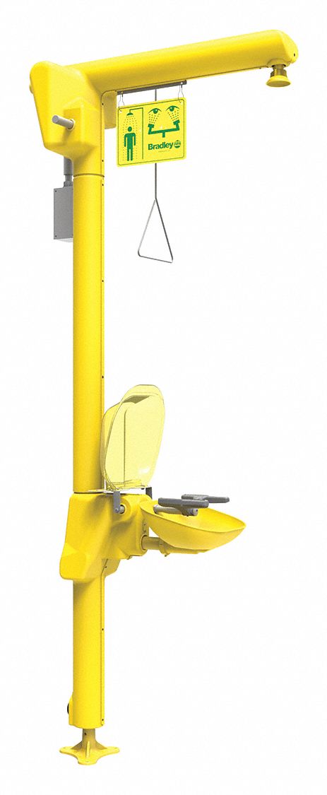 Shower with Eyewash: Floor Mnt, Covered, Plastic Bowl, Galvanized Steel Pipe, Barrier Free