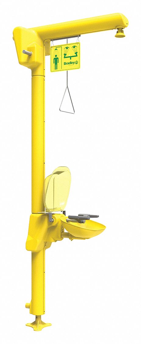 Shower with Eyewash: Floor Mnt, Covered, Plastic Bowl, Galvanized Steel Pipe, Barrier Free