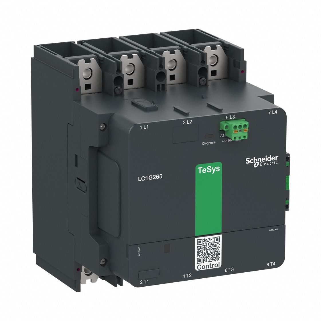 Contactor: 4 Poles, 4NO Contacts, 265 A, 120V AC/240V AC Coil, 1NO/1NC